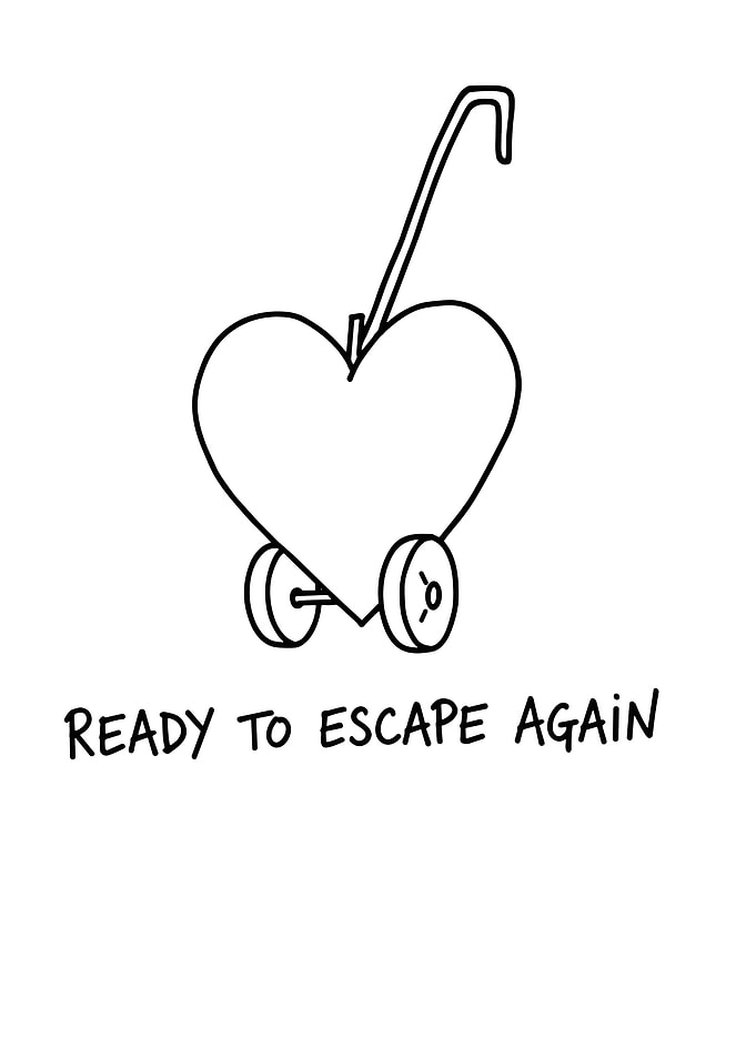 Heart-shaped stroller with escape message