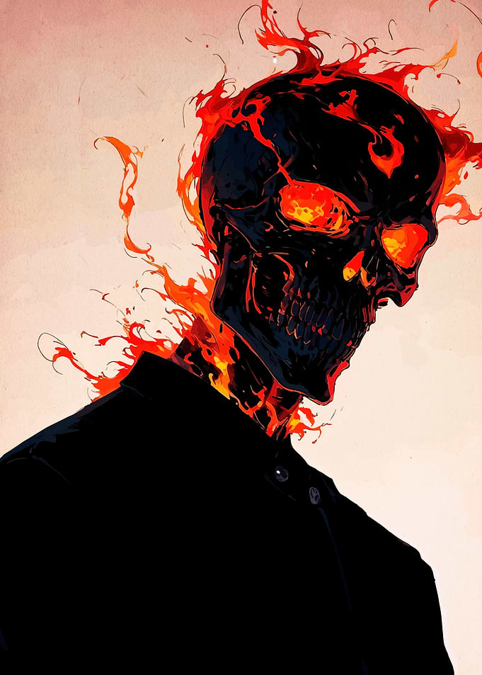 Flaming Skull in Black Suit