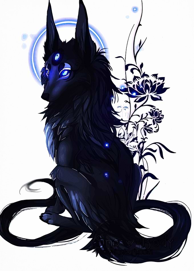 Mystical Three-Eyed Wolf with Floral Accent