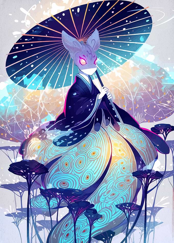 Fox Spirit with Umbrella in Fantasy