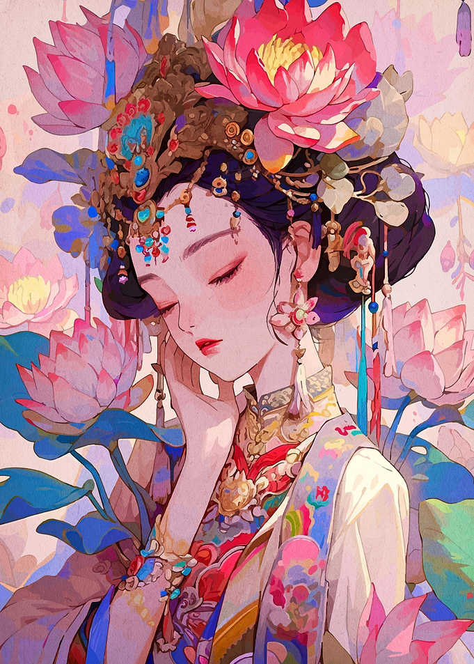 Asian Woman with Lotus Flowers