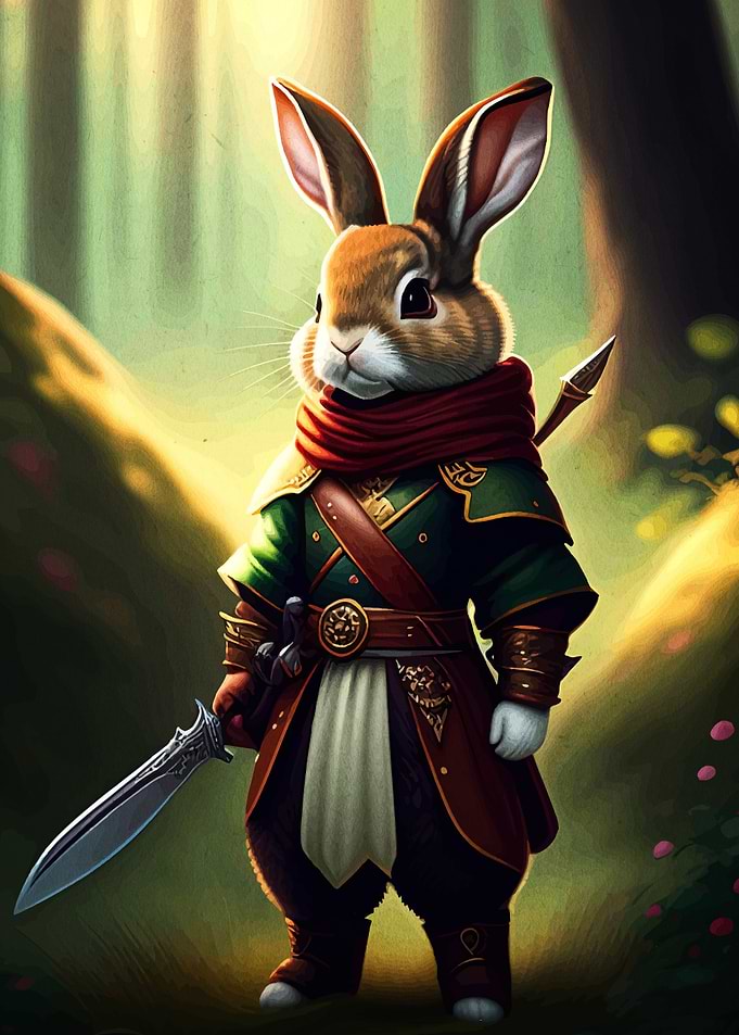 Anthropomorphic Rabbit Warrior in Forest