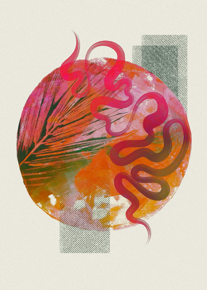 Abstract Circle with Leaf and Lines