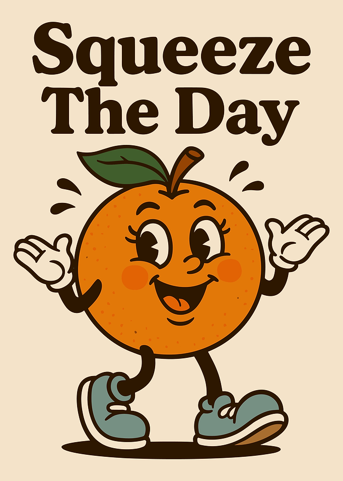 Squeeze The Day Cartoon Orange