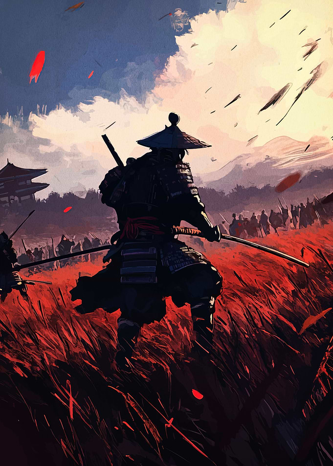 Samurai Warrior in Red Field