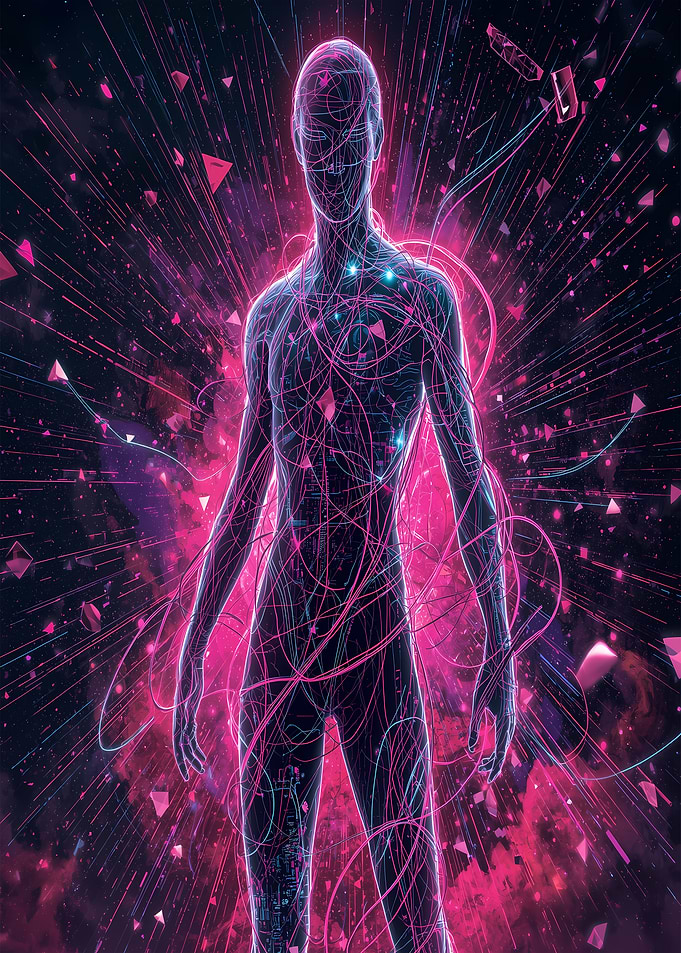Abstract Humanoid Figure with Glowing Lines