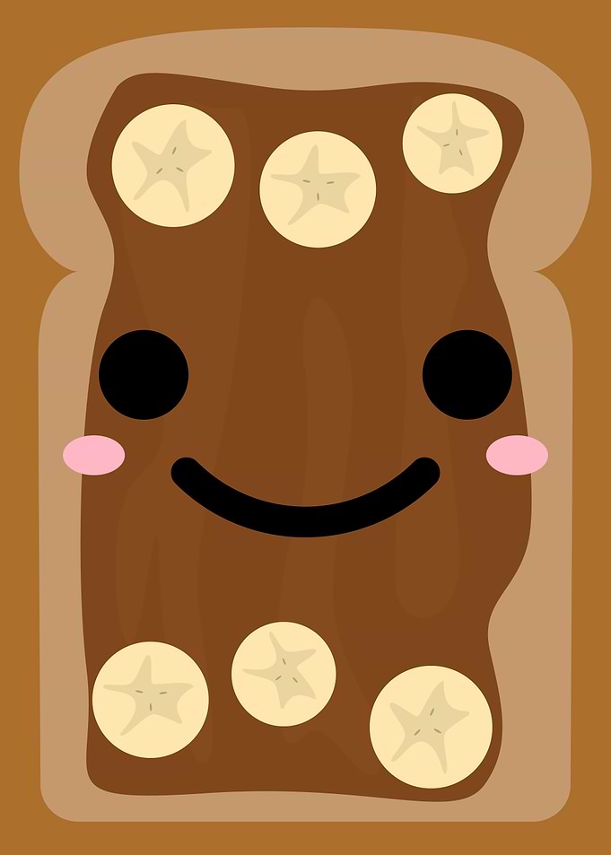 Cute Toast with Chocolate and Bananas