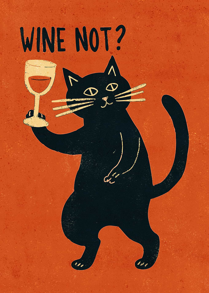 Wine Not? Cat with Wine Glass