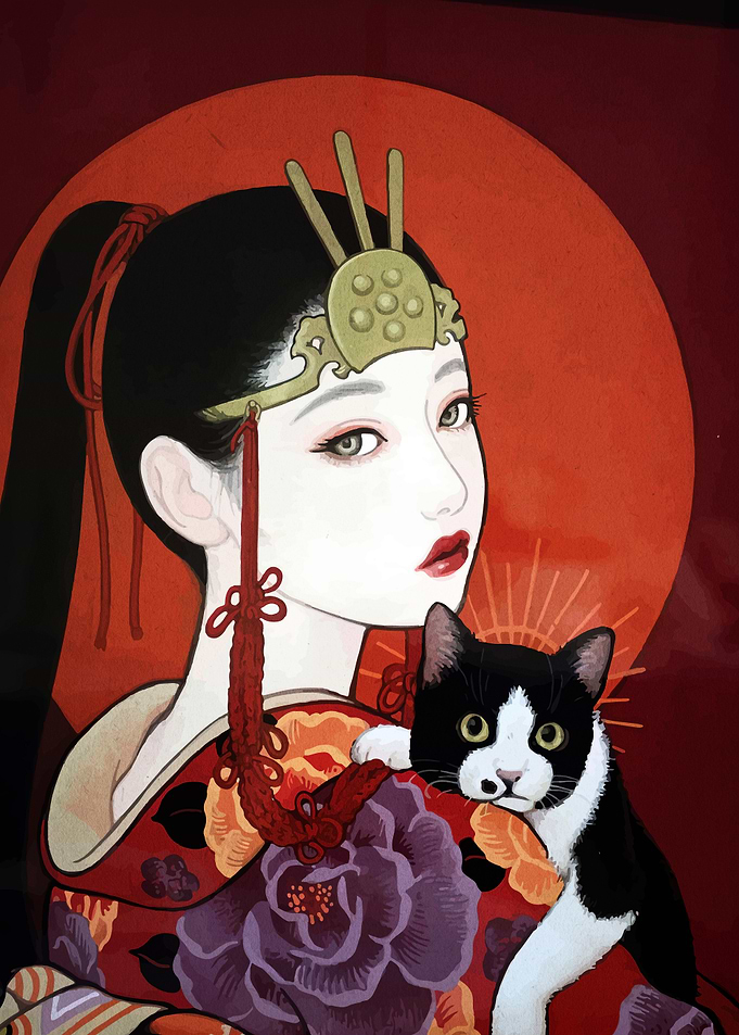 Asian Woman with Cat Portrait