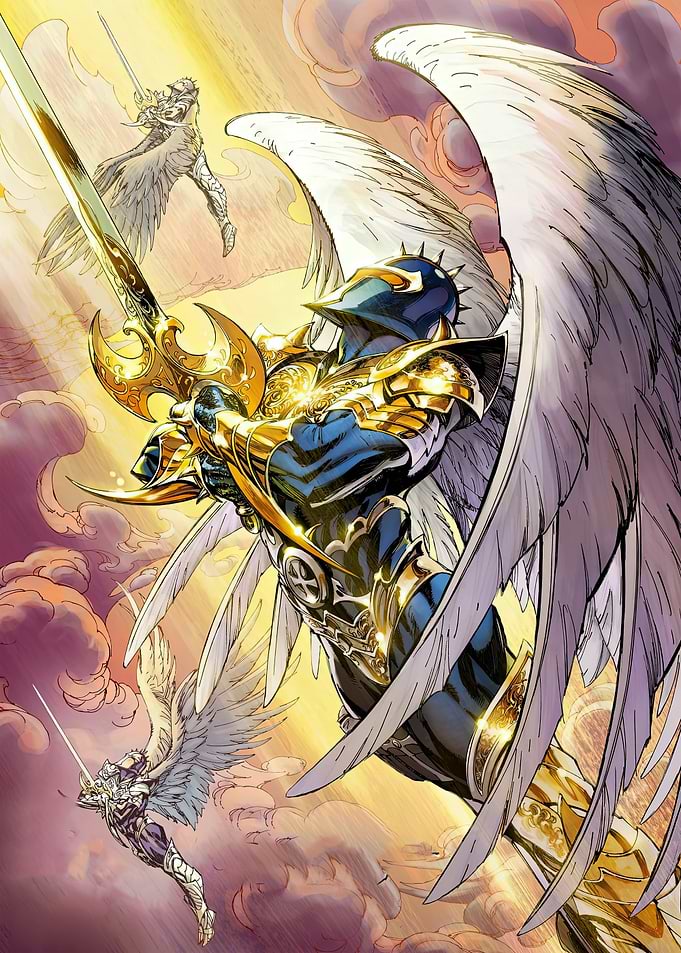 Armored Angel Warriors in Flight