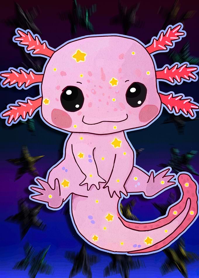 Cute Pink Axolotl with Stars