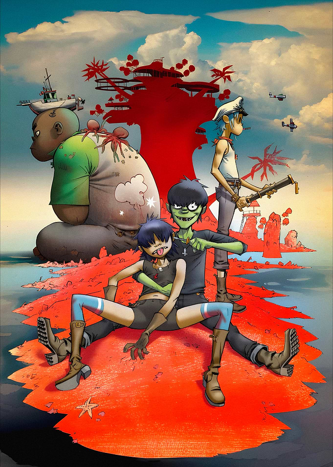 Gorillaz band members on island