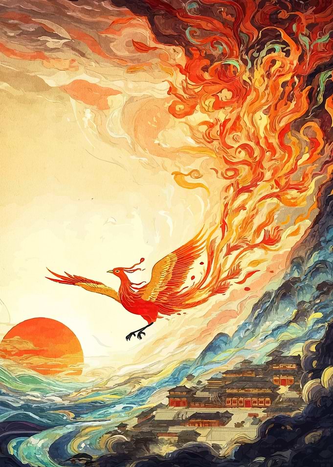 Phoenix Rising Over Ancient City