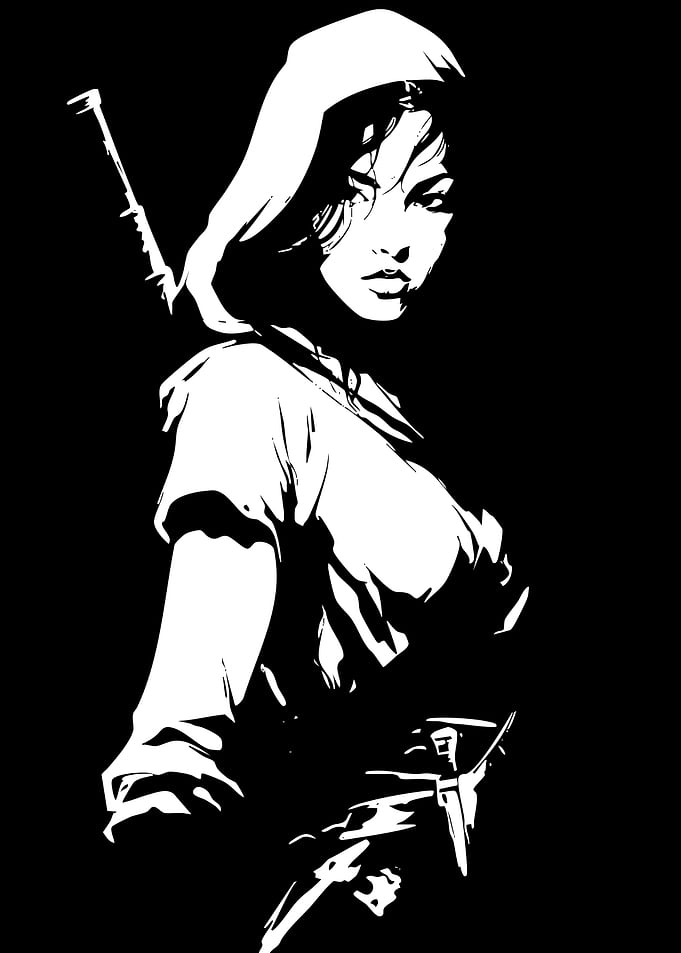 Monochrome Warrior Woman Illustration