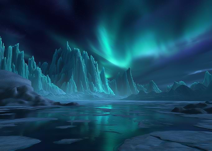 Aurora Borealis over Frozen Landscape