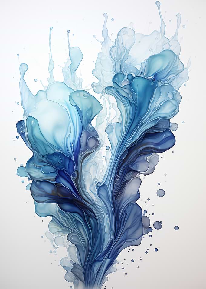 Abstract Blue Floral Ink