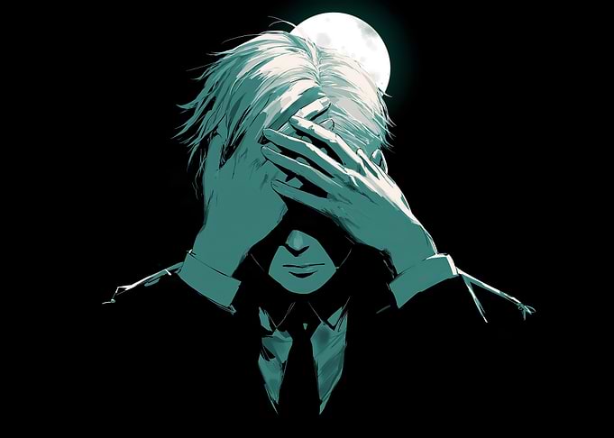 Man in despair under the moon