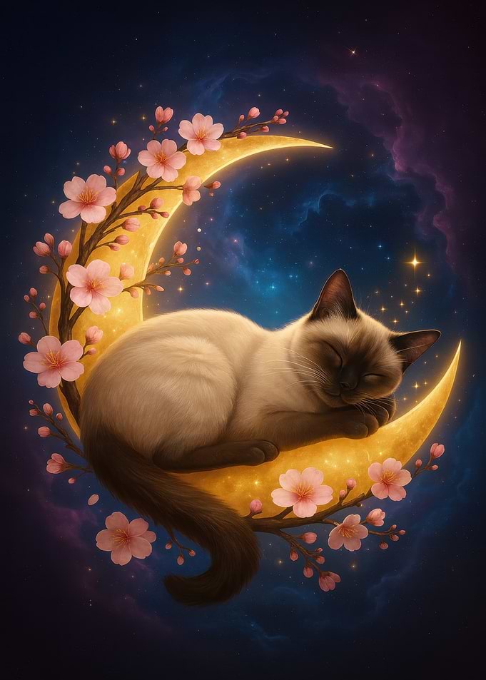 Sleeping Cat on Crescent Moon