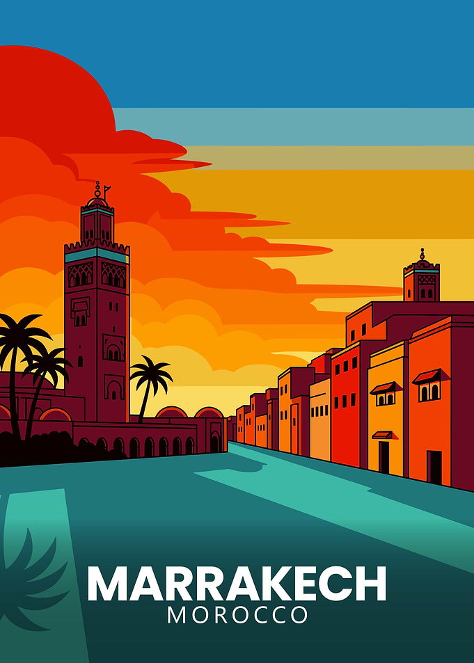 Marrakech, Morocco Travel Poster