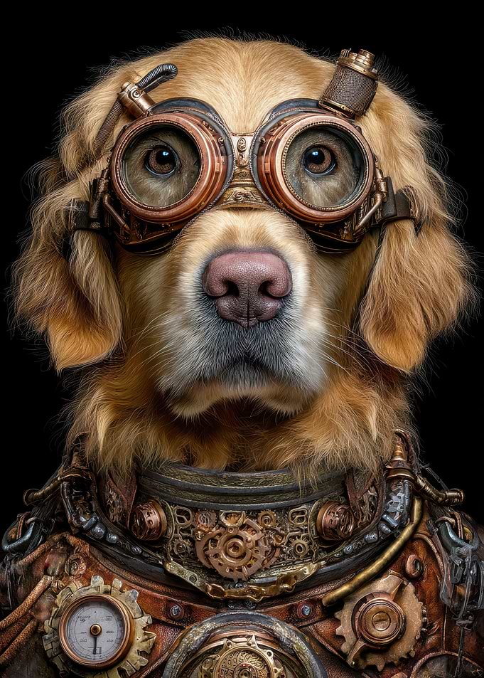 Steampunk Golden Retriever Portrait