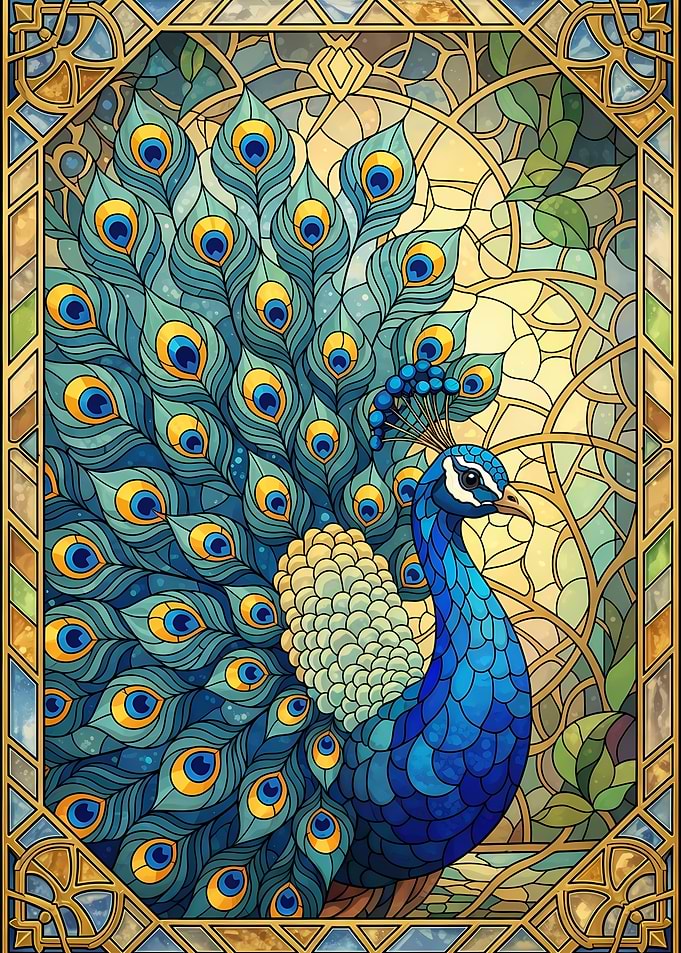 Stained Glass Peacock Illustration