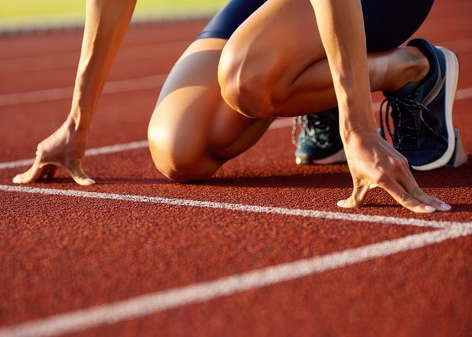 Runner in starting position on track