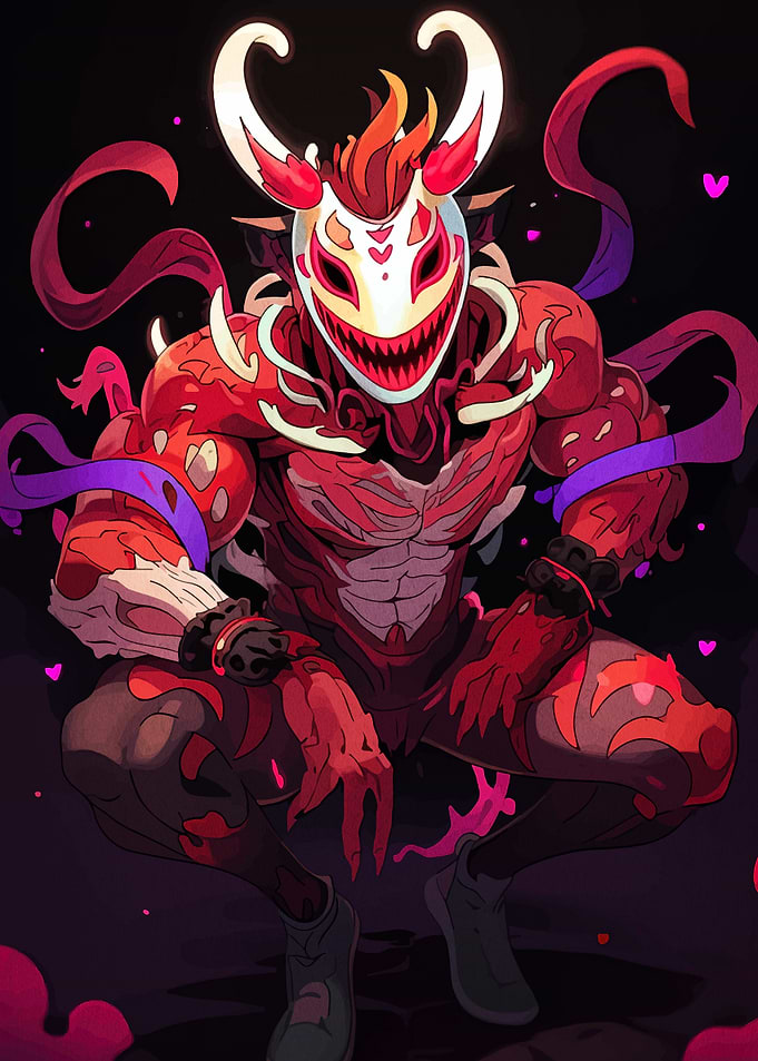 Muscular Masked Figure with Hearts