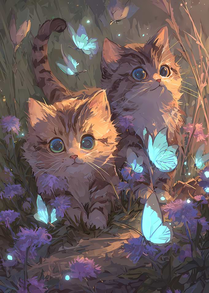 Two Kittens with Butterflies