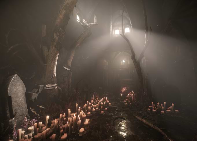 Total Chaos Dark Crypt with Candles and Tombstone