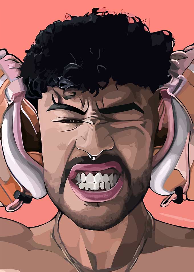 Man with Shoes on Ears Illustration