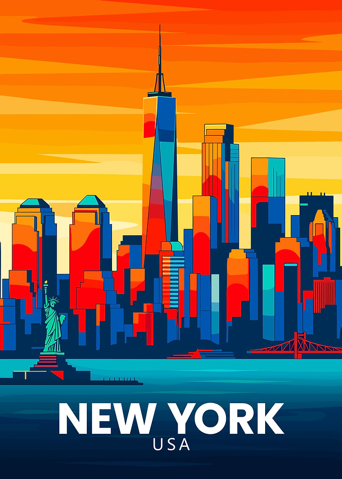 Colorful New York Cityscape Travel