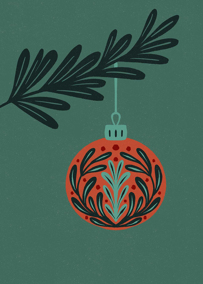 Christmas Ornament on Branch Illustration