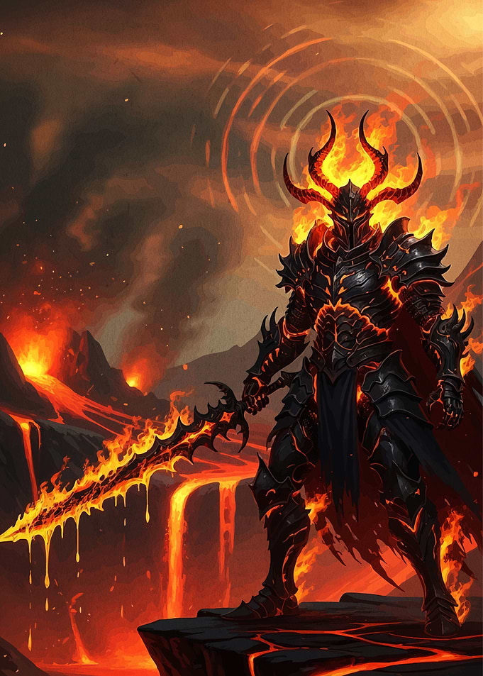 Fiery Knight Volcanic Landscape