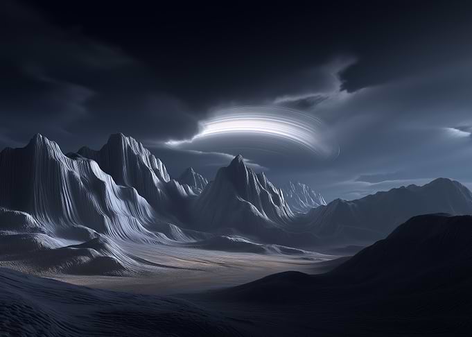 Dramatic Mountain Landscape with Light Streak