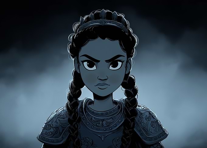 Warrior Queen Cartoon Portrait