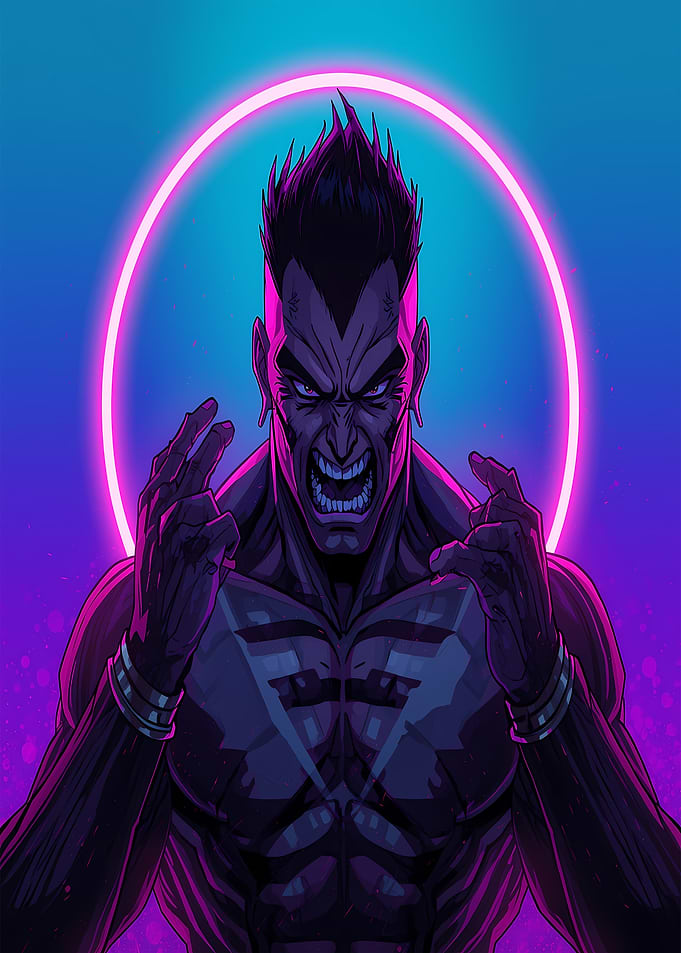 Furious Man with Neon Aura