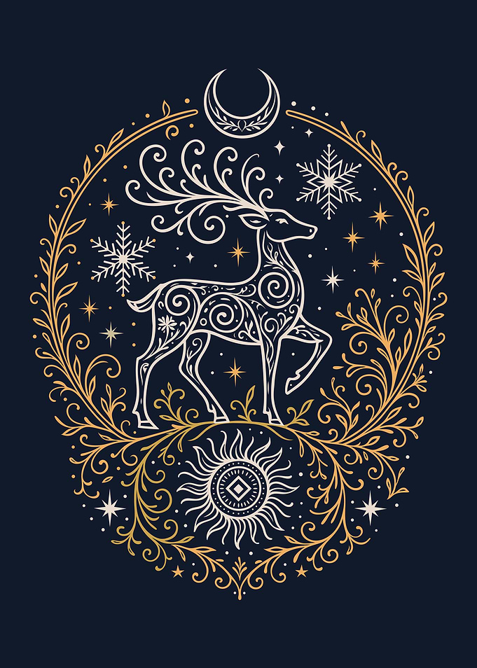 Yule Deer Art – Winter Solstice Wall Art