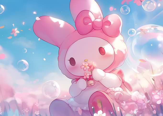 My Melody with Flowers and Bubbles