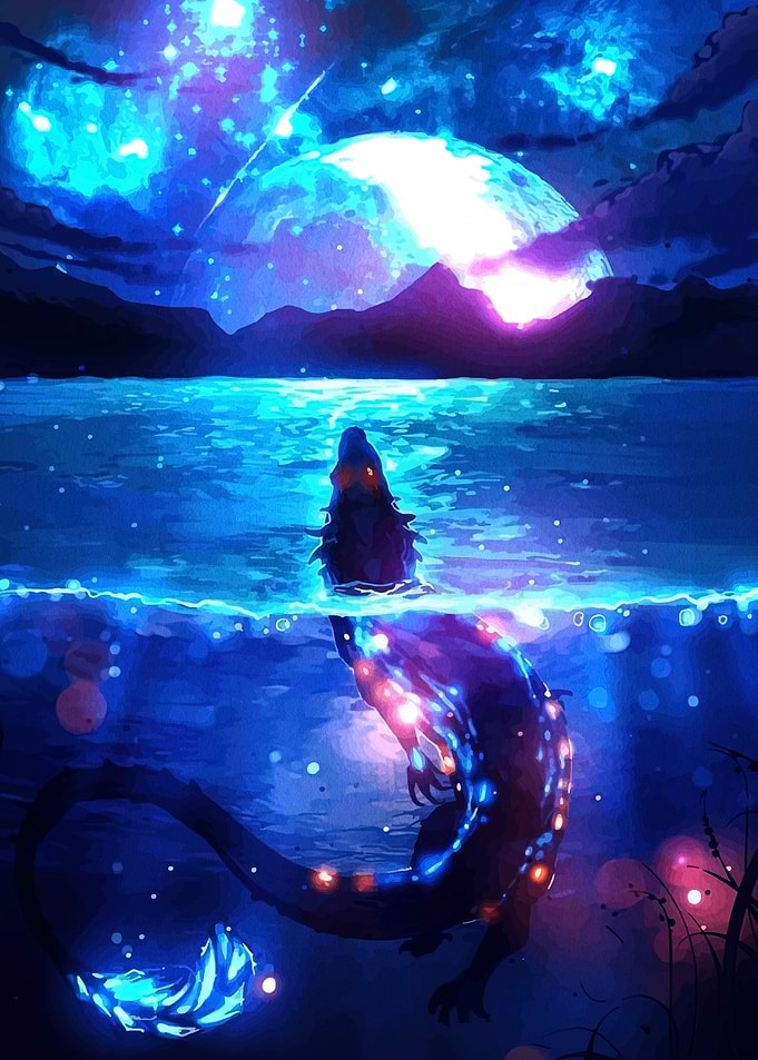 Luminous Dragon in Moonlit Waters