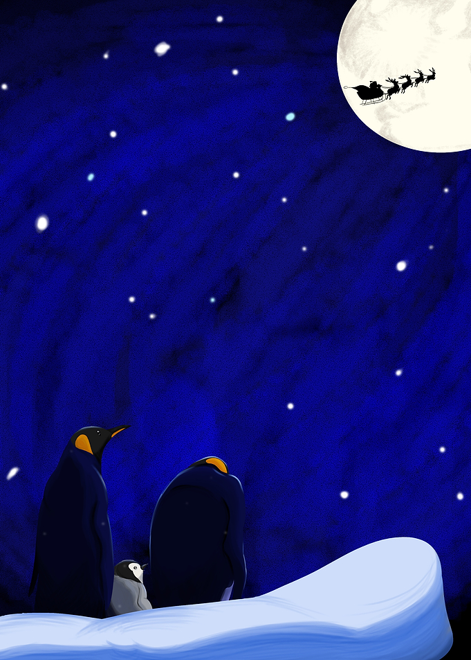 Penguins Watching Santa Claus