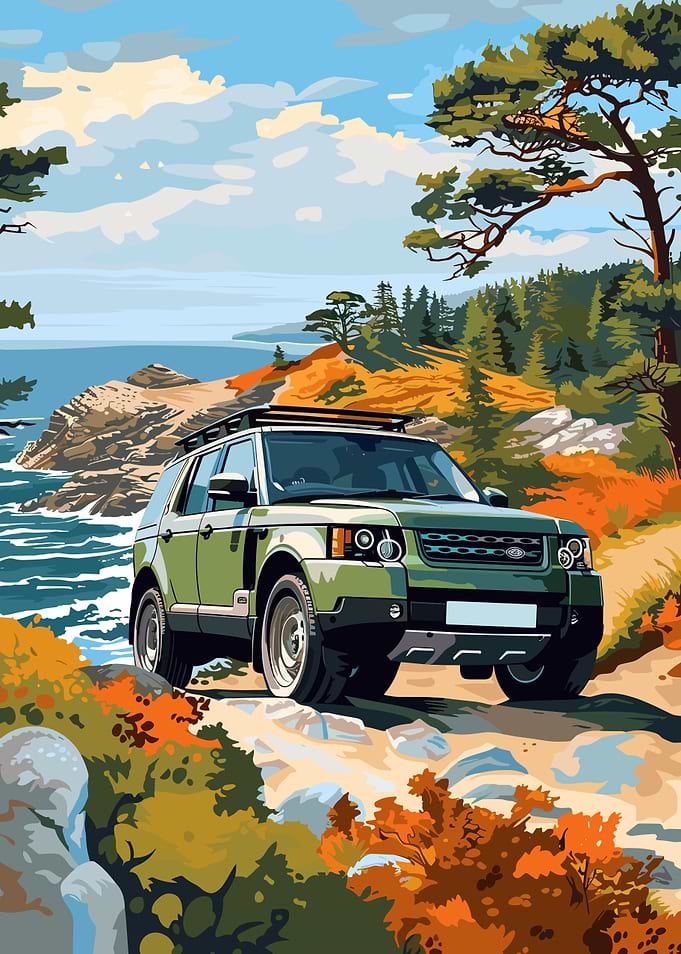Green Land Rover on Coastal Path