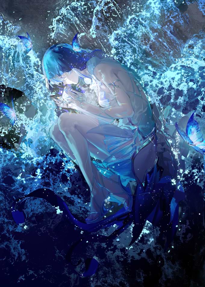 Blue Water Nymph with Butterflies