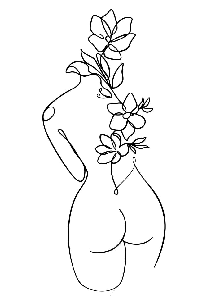 Woman's Back with Flowers Line Art