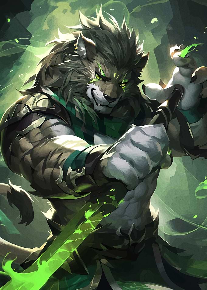 Lion Warrior Glowing Green Sword