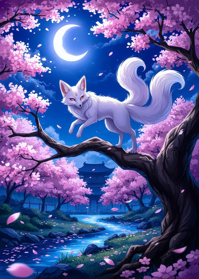 Nine-tailed fox in blossom