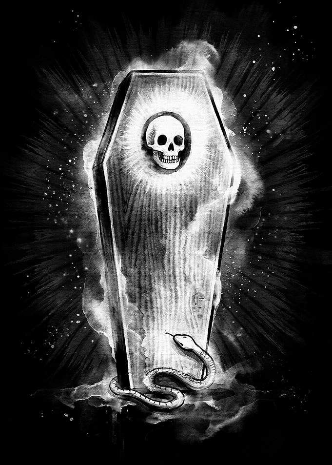 Skull, Coffin, and Snake Illustration