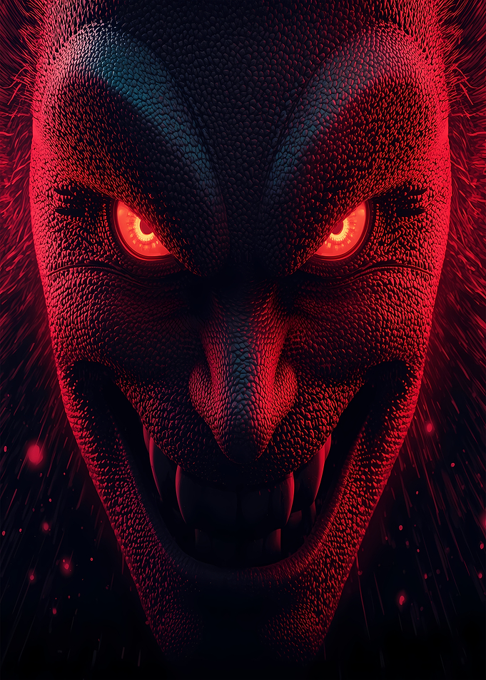 Menacing Red-Eyed Demon Face