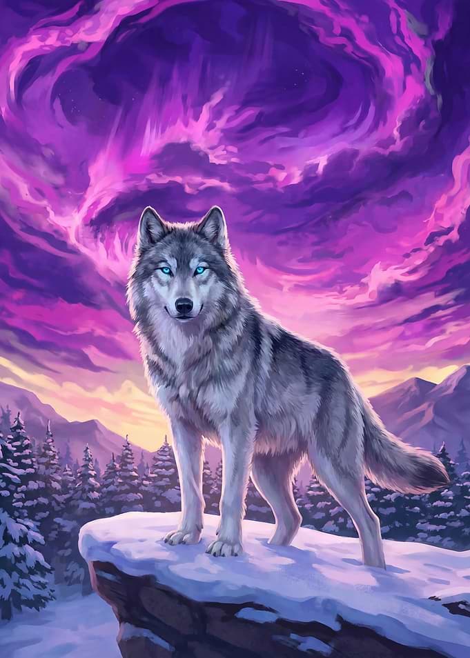 Wolf in Winter Landscape Painting