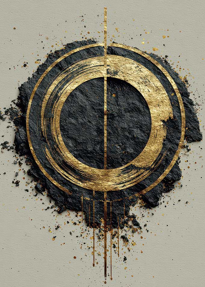 Abstract Gold and Black Circle Art