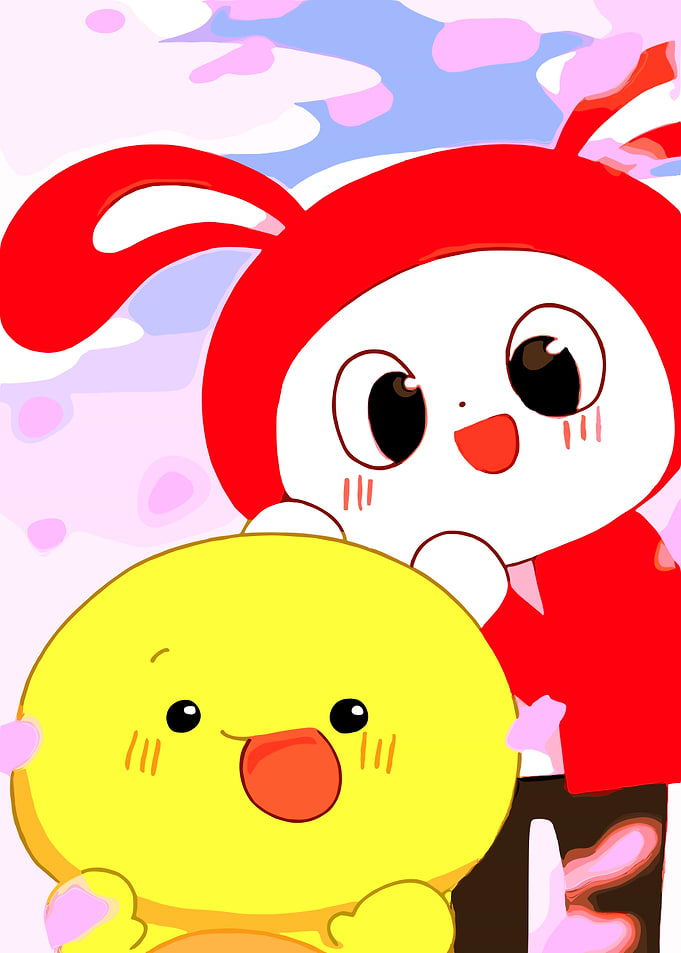 Cute Cartoon Characters with Cherry Blossoms